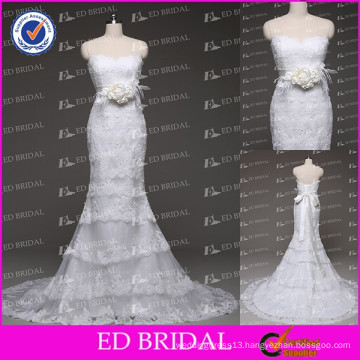 Beautiful Mermaid Scalloped Lace Appliqued Flowers Low Back Real Designer Wedding Dresses